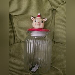 Brand New Johanna Parker Reindeer Topper Ceramic Glass Jar Canister Cookies